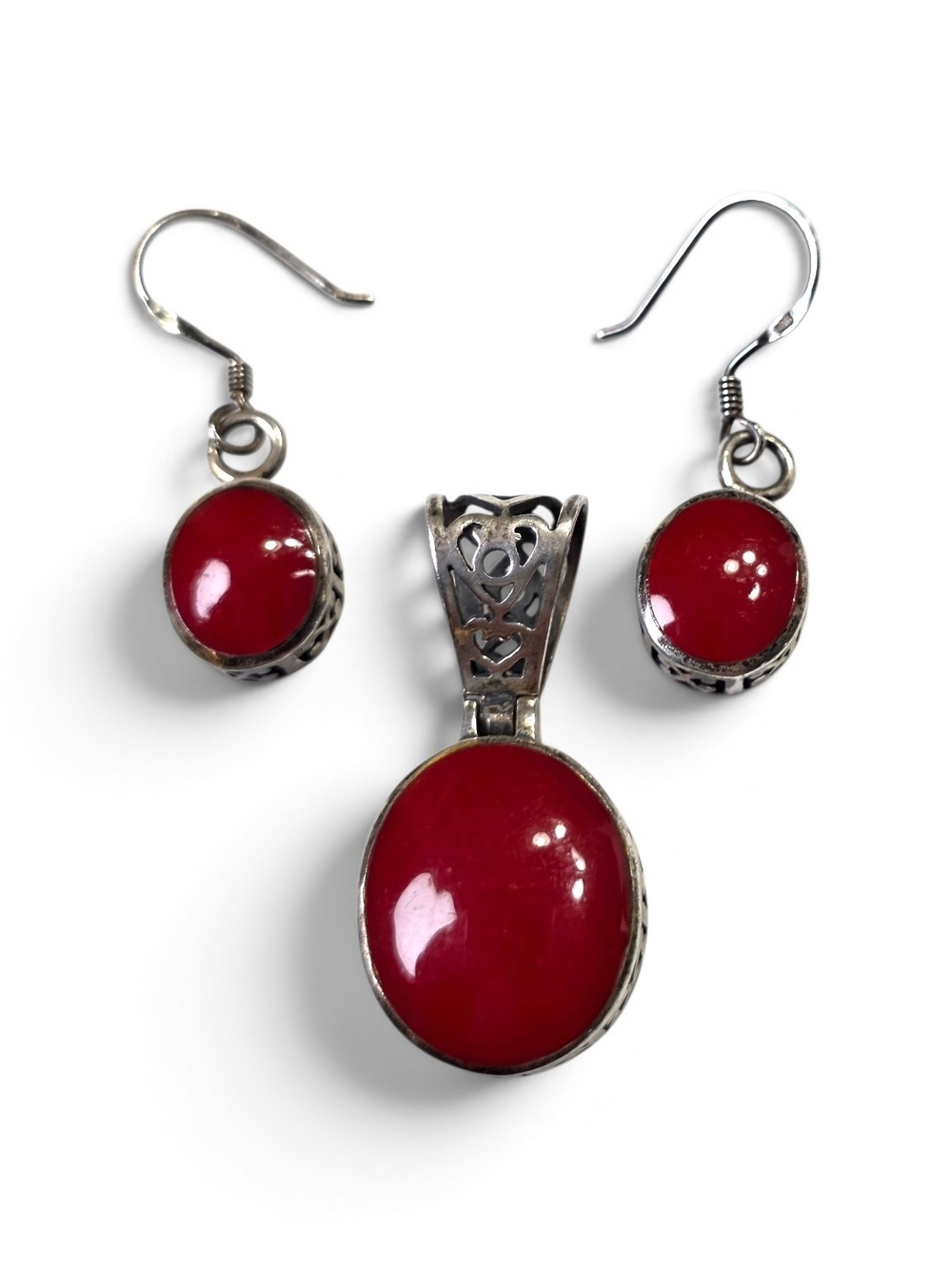 Retired Vintage 925 Silver Carnelian Stone Pendant and Earrings Set -Jewelry